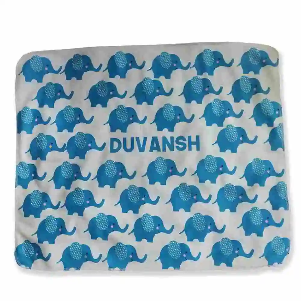 Blue Elephant Theme Stroller Blanket with Name